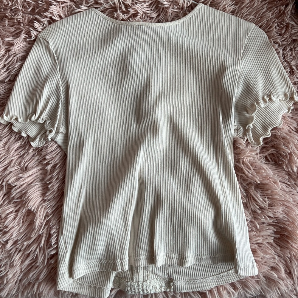 Cream Ribbed Women's Top Fancy Back